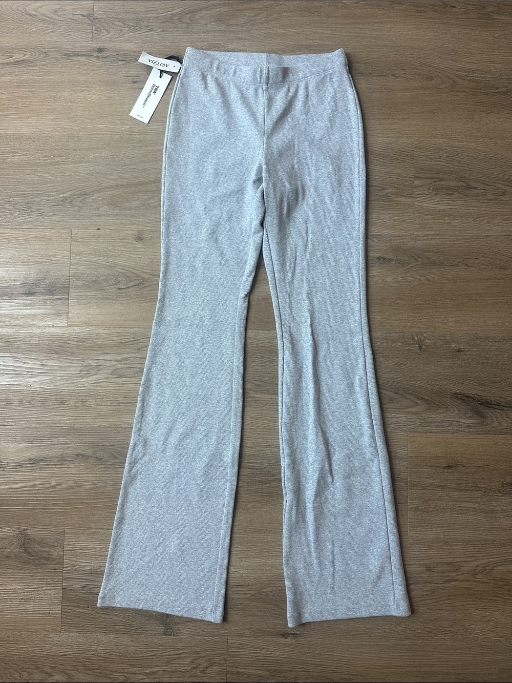 Aritzia Light Heather Gray Rib Knit Flare Pants